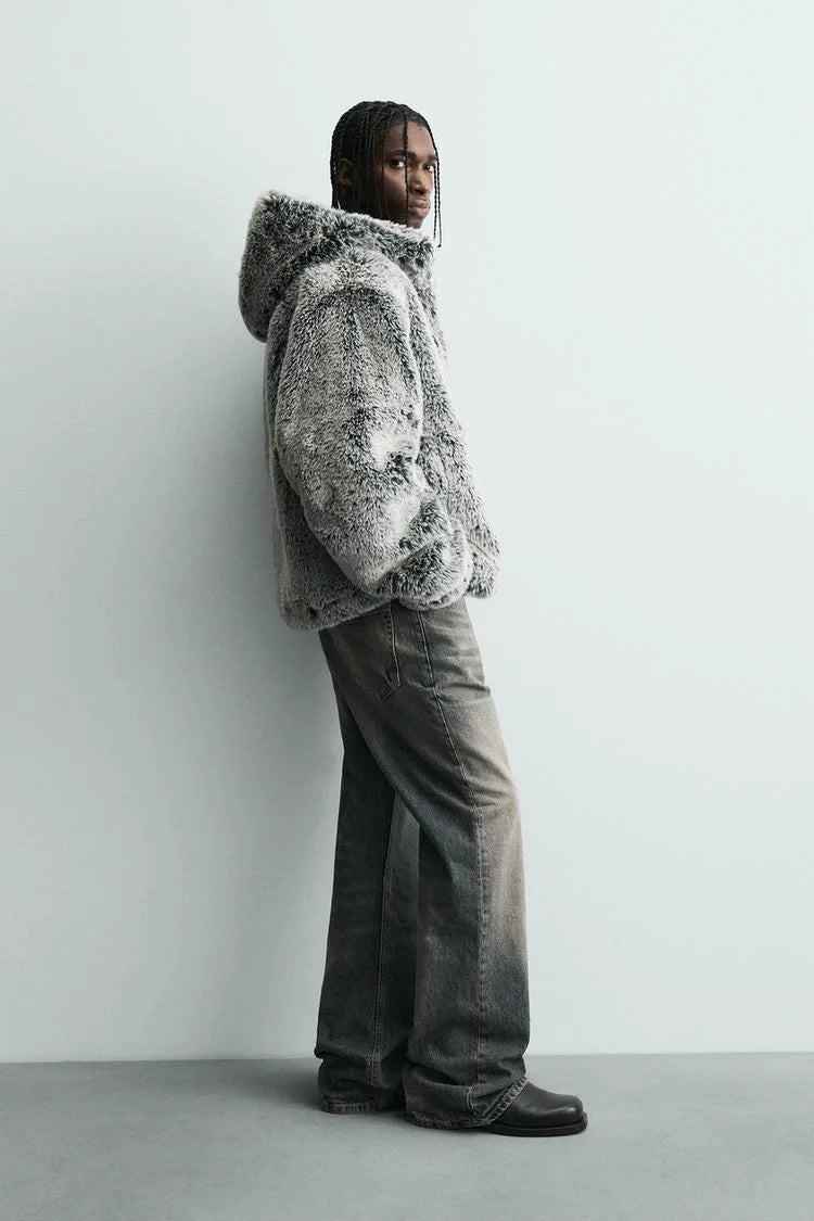 Unisex mikina s kapucí z umělé kožešiny