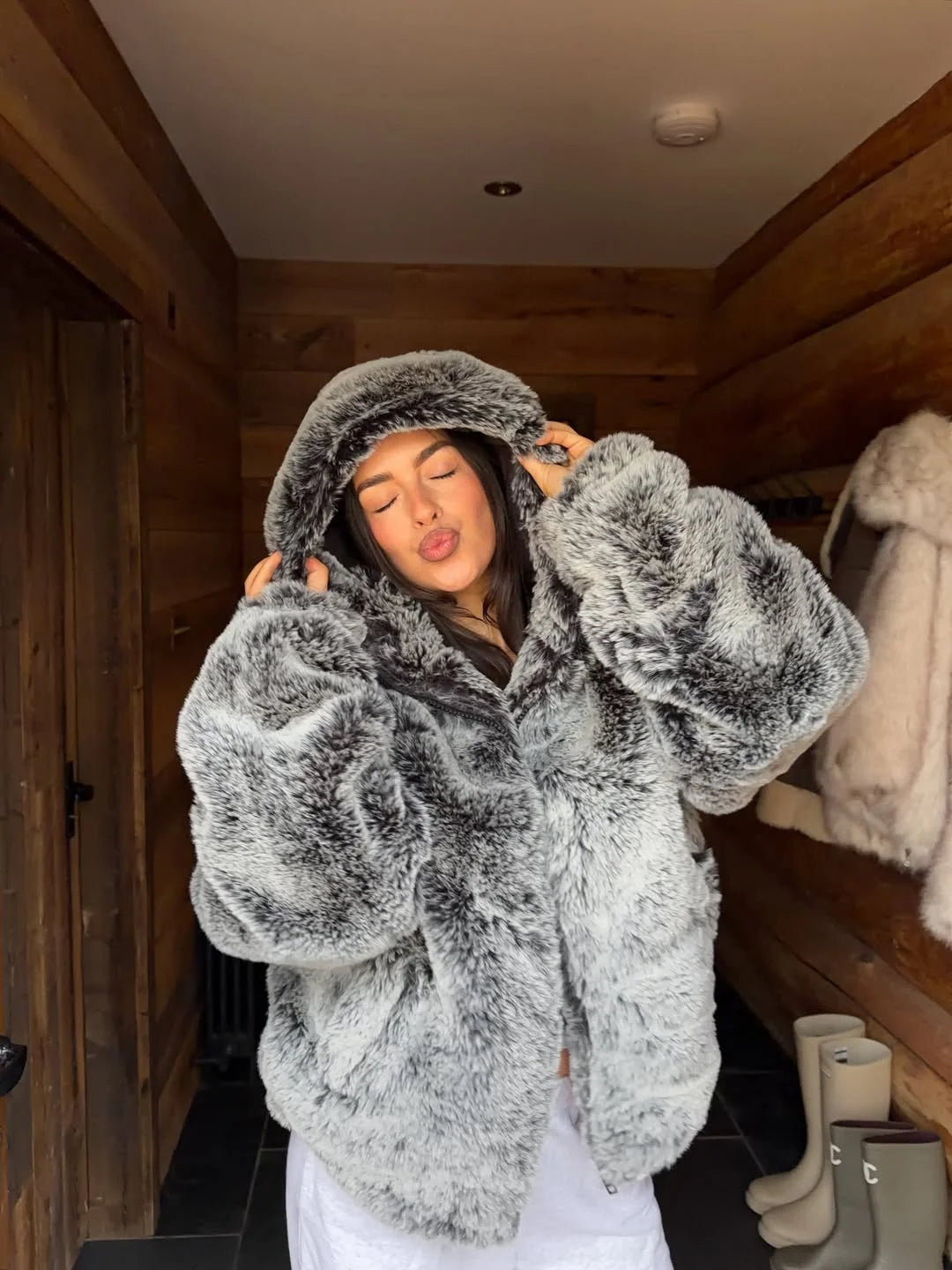 Unisex mikina s kapucí z umělé kožešiny