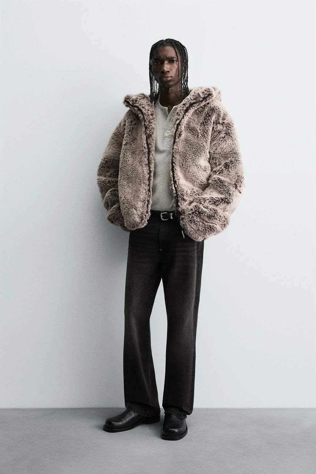 Unisex mikina s kapucí z umělé kožešiny