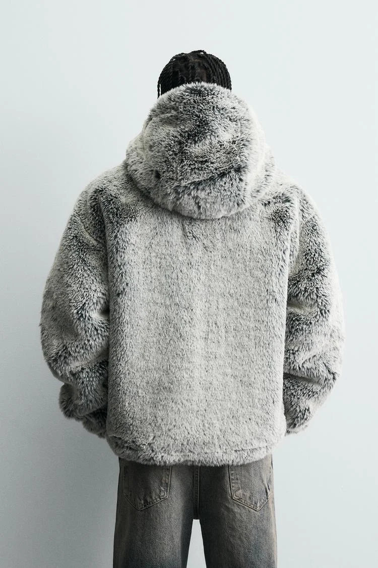 Unisex mikina s kapucí z umělé kožešiny